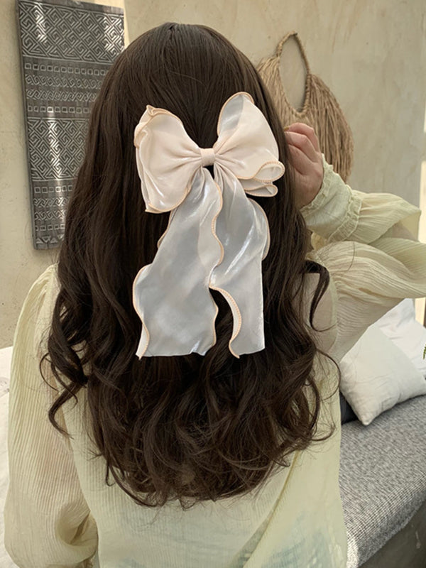 Bowknot Gauze Pleated See-Through Solid Color French Barrette Hair Accessories Hair Clips