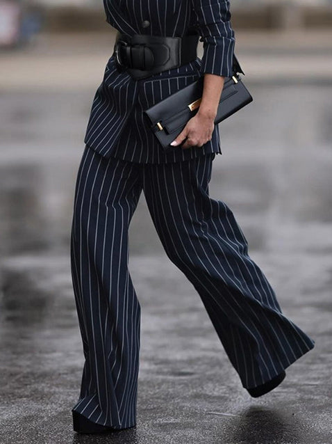 Loose Printed Striped Suit Pants Trousers