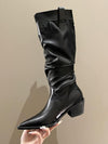 Chunky Shoes Pleated Pointed-Toe Solid Color Boots