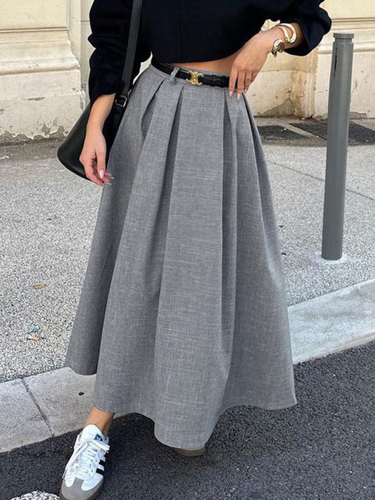 A-Line High Waisted No Belt Pleated Solid Color Skirts Bottoms