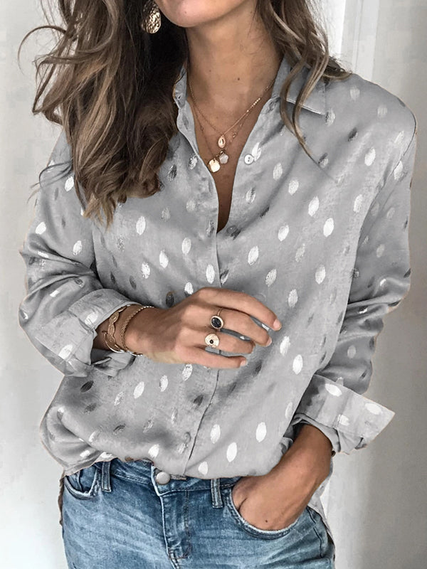 Long Sleeves Loose Bronzing Buttoned Lapel Blouses&Shirts Tops