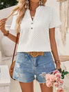 Flared Sleeves Loose Buttoned Ruffle Trim Split-Joint V-Neck Blouses&Shirts Tops