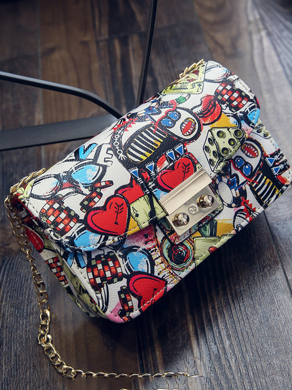 Chains Printed Zipper Crossbody Bags