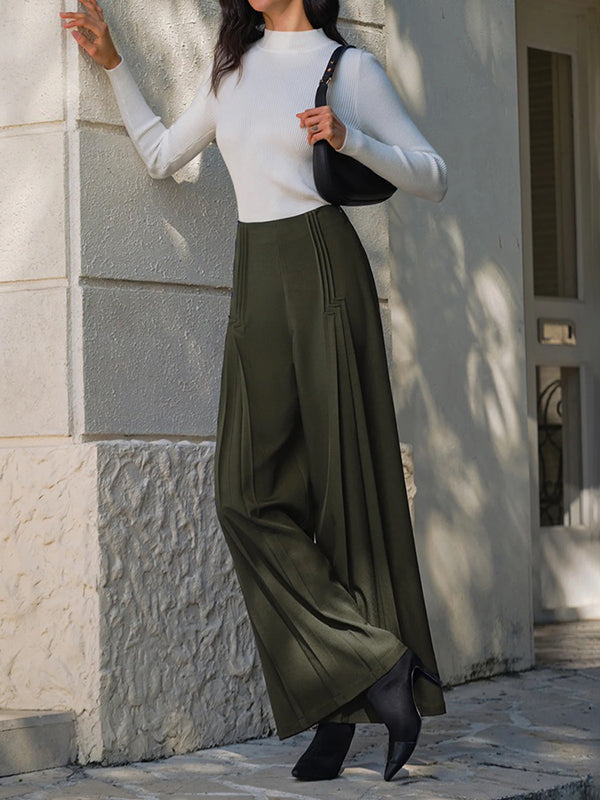 High Waisted Loose Pleated Solid Color Pants Trousers