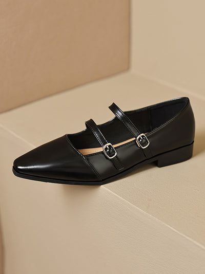 Belt Buckle Pointed-Toe Split-Joint Flat Shoes Mary Janes