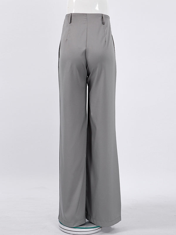 High Waisted Wide Leg Pleated Pockets Solid Color Suit Pants Trousers