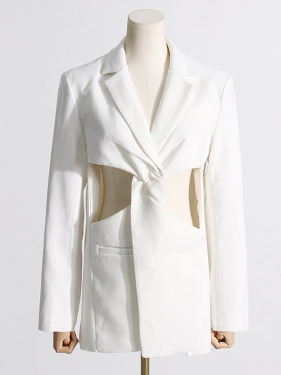 Long Sleeves Loose Hollow Knot Solid Color Notched Collar Blazer