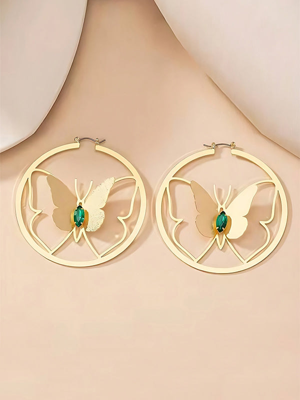 Butterfly Shape Geometric Rhine Stones Drop Earrings