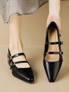 Belt Buckle Pointed-Toe Split-Joint Flat Shoes Mary Janes