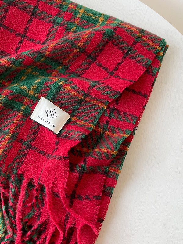 Plaid Tasseled Shawl&Scarf