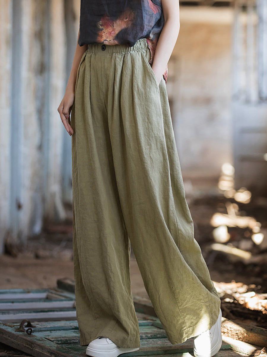 Women Winter Solid Fleece-lined Wide-leg Pants