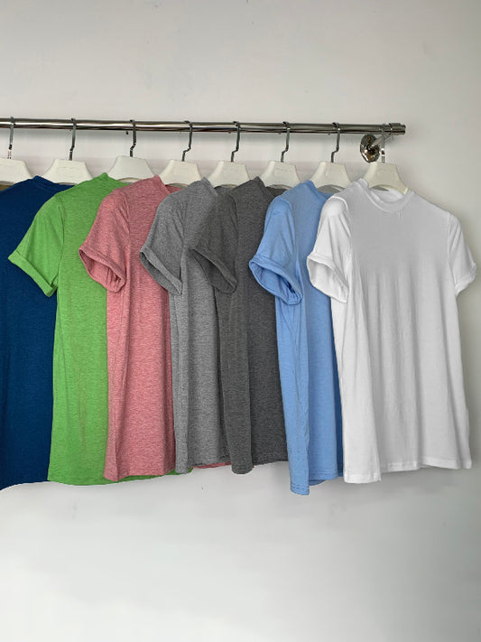 Short Sleeves Solid Color Round-Neck T-Shirts Tops