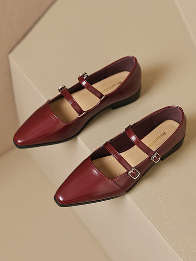 Belt Buckle Pointed-Toe Split-Joint Flat Shoes Mary Janes