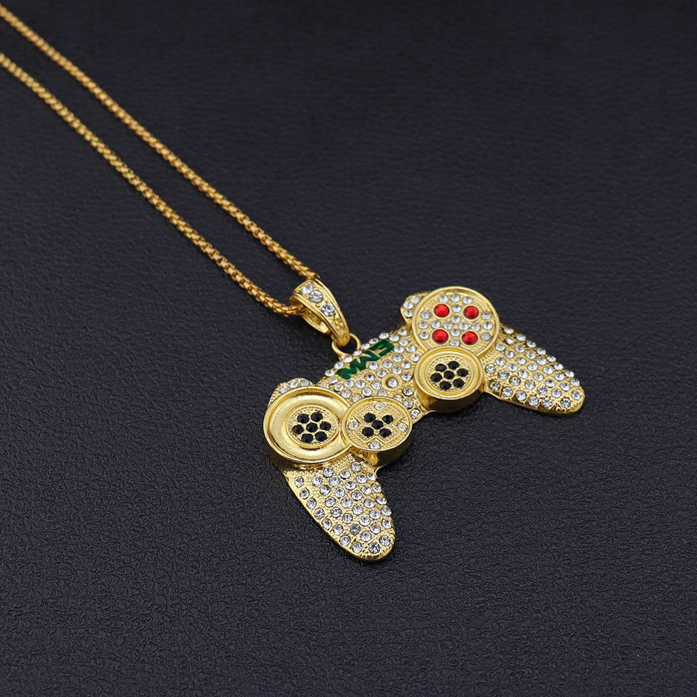 European and American Alloy Full Diamond Game Machine Handle Necklace Hip Hop Cool Men's Arcade Pendant Cross-Border One Piece Dropshipping