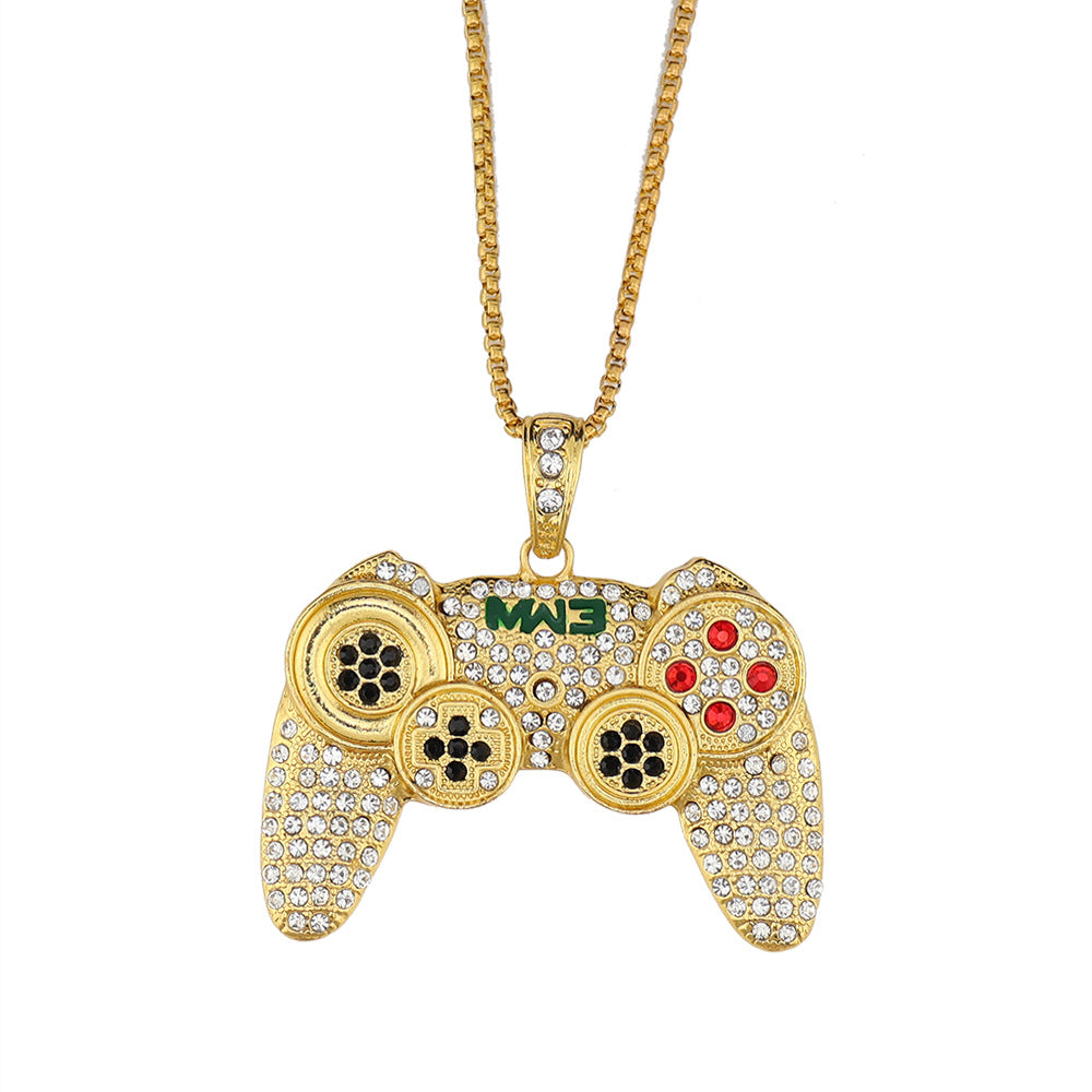 European and American Alloy Full Diamond Game Machine Handle Necklace Hip Hop Cool Men's Arcade Pendant Cross-Border One Piece Dropshipping