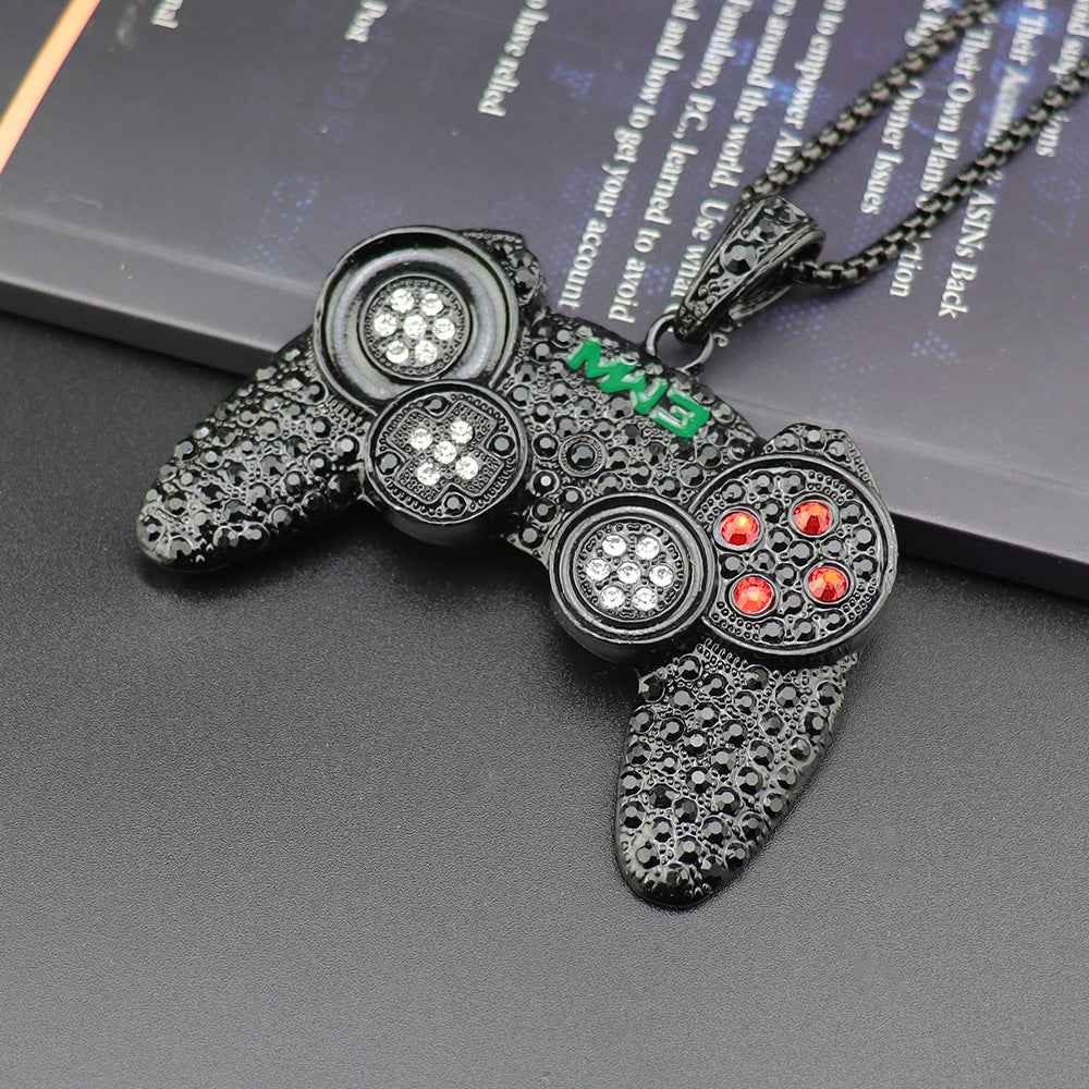 European and American Alloy Full Diamond Game Machine Handle Necklace Hip Hop Cool Men's Arcade Pendant Cross-Border One Piece Dropshipping