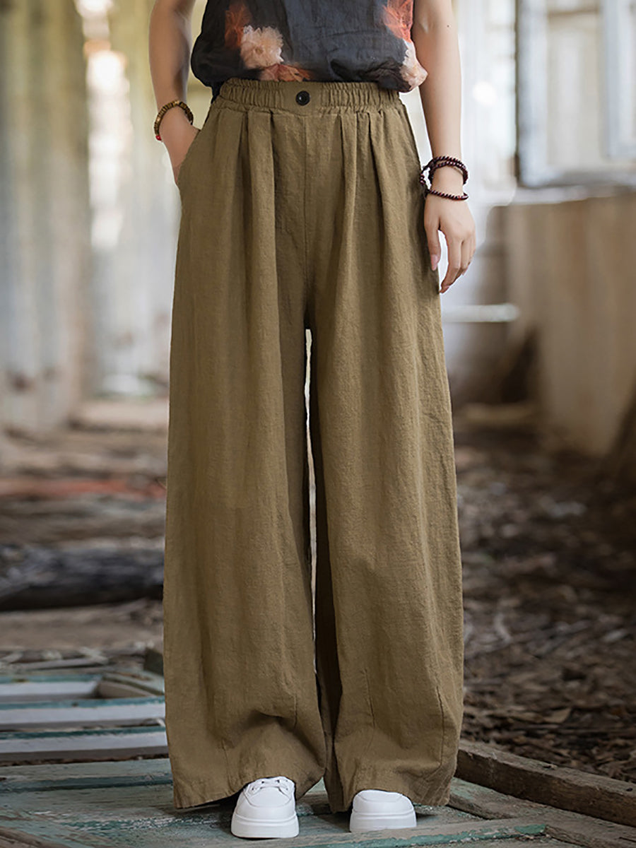 Women Winter Solid Fleece-lined Wide-leg Pants