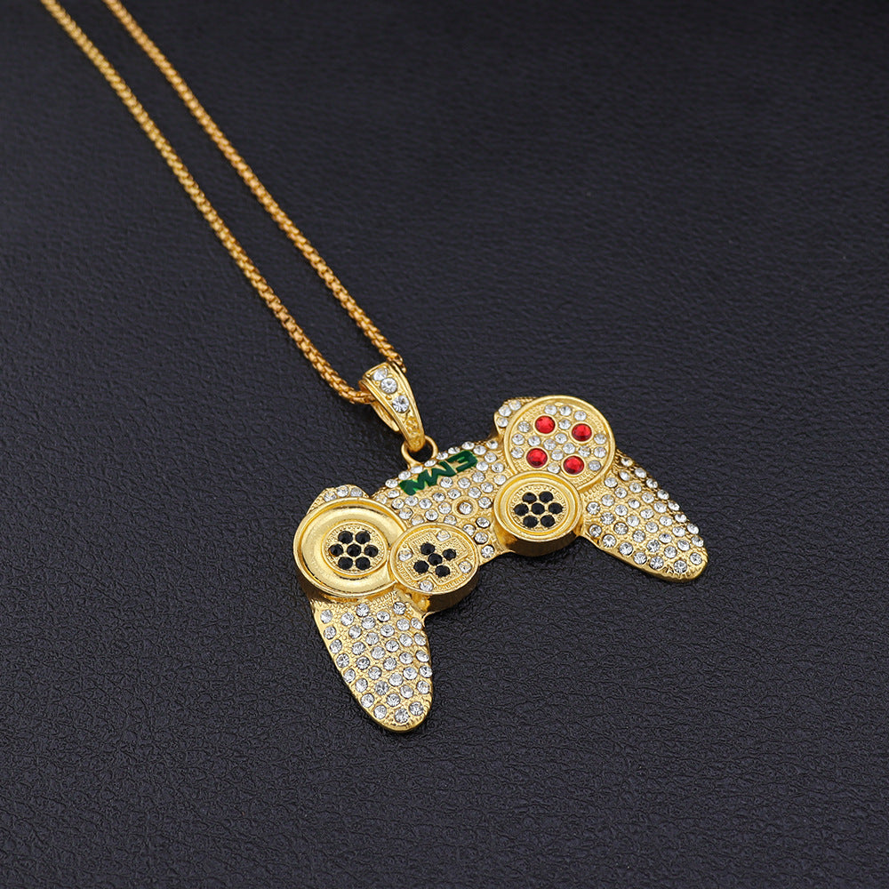 European and American Alloy Full Diamond Game Machine Handle Necklace Hip Hop Cool Men's Arcade Pendant Cross-Border One Piece Dropshipping