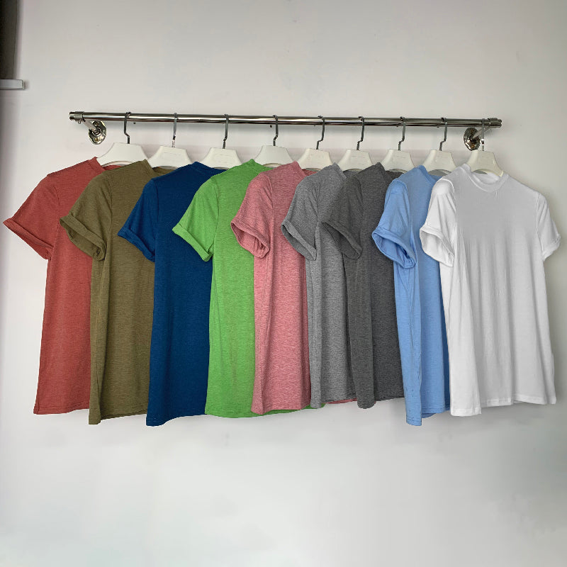 Short Sleeves Solid Color Round-Neck T-Shirts Tops