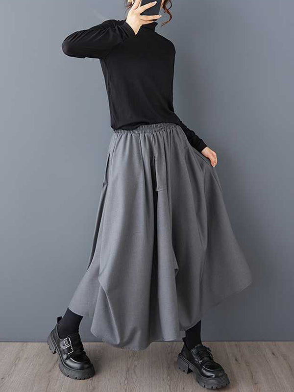 A-Line High Waisted Elasticity Pleated Solid Color Skirts Bottoms