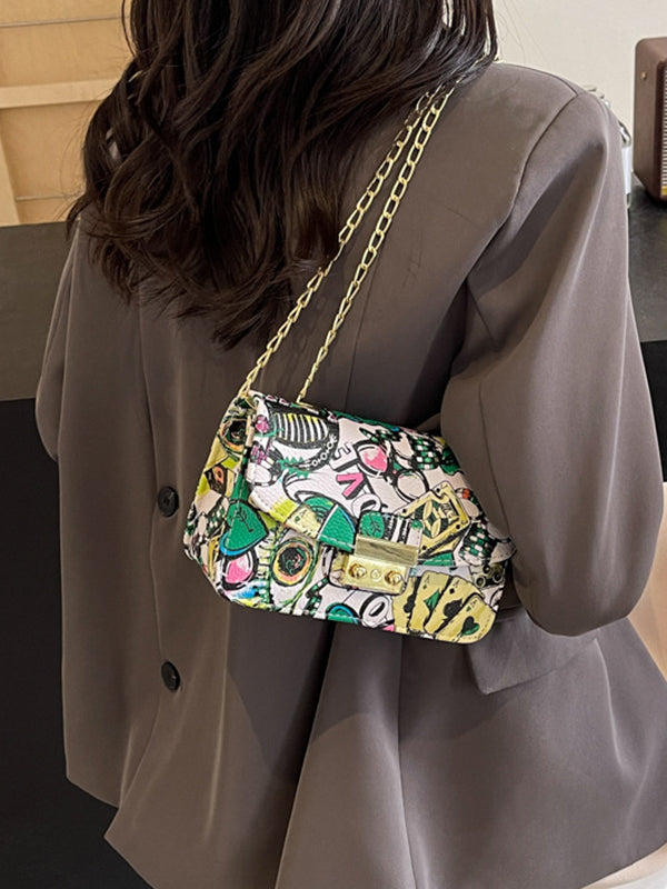 Chains Printed Zipper Crossbody Bags