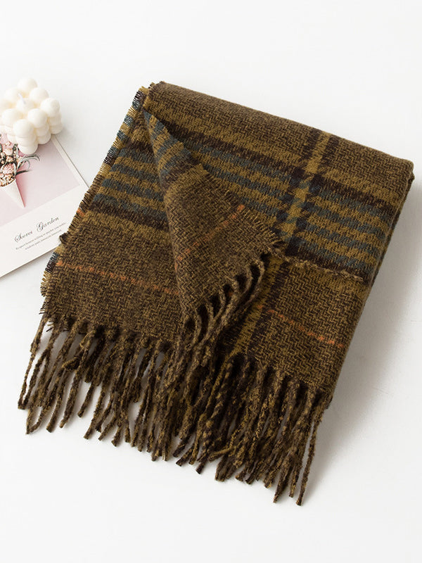 Keep Warm Plaid Tasseled Shawl&Scarf