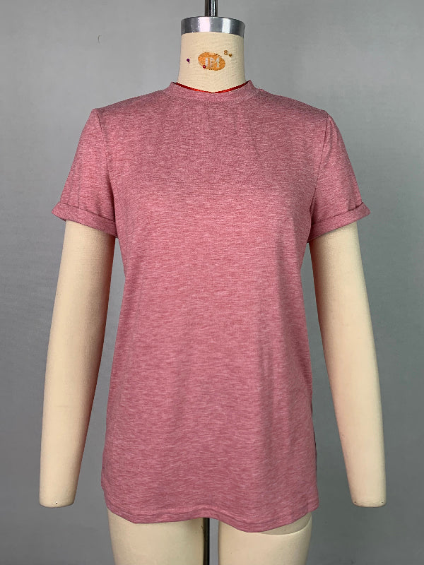 Short Sleeves Solid Color Round-Neck T-Shirts Tops