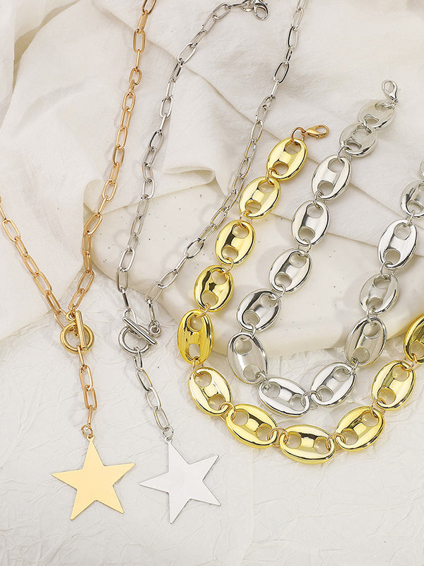 Chains Double Layered Geometric Star Shape Necklaces Accessories