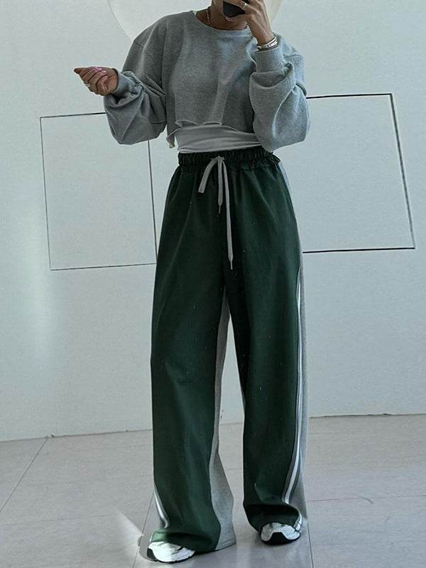 High Waisted Loose Drawstring Elasticity Split-Joint Pants Trousers