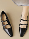 Belt Buckle Pointed-Toe Split-Joint Flat Shoes Mary Janes