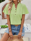 Flared Sleeves Loose Buttoned Ruffle Trim Split-Joint V-Neck Blouses&Shirts Tops