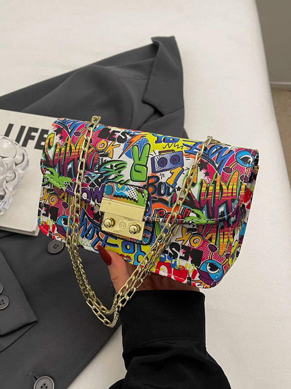 Chains Printed Zipper Crossbody Bags