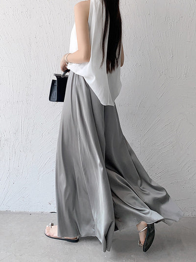 High Waisted Loose Elasticity Pleated Solid Color Culotte Pants