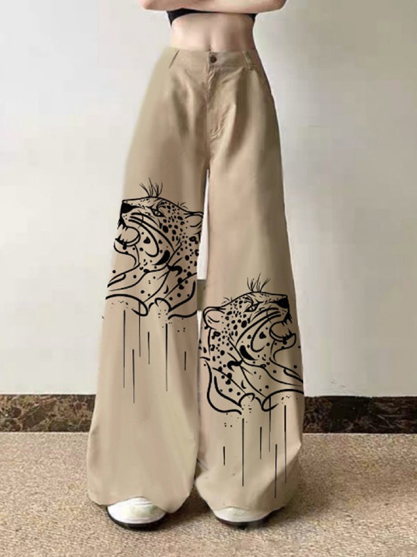 Wide Leg Animal Prints Tiger Printed Pants Trousers