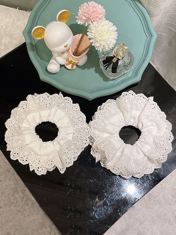 Hollow Pleated Solid Color Split-Joint Tiered Hair Accessories Scrunchy