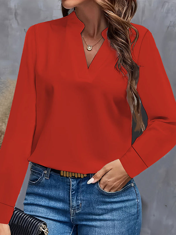 Long Sleeves Loose Solid Color Stand Collar Blouses&Shirts Tops