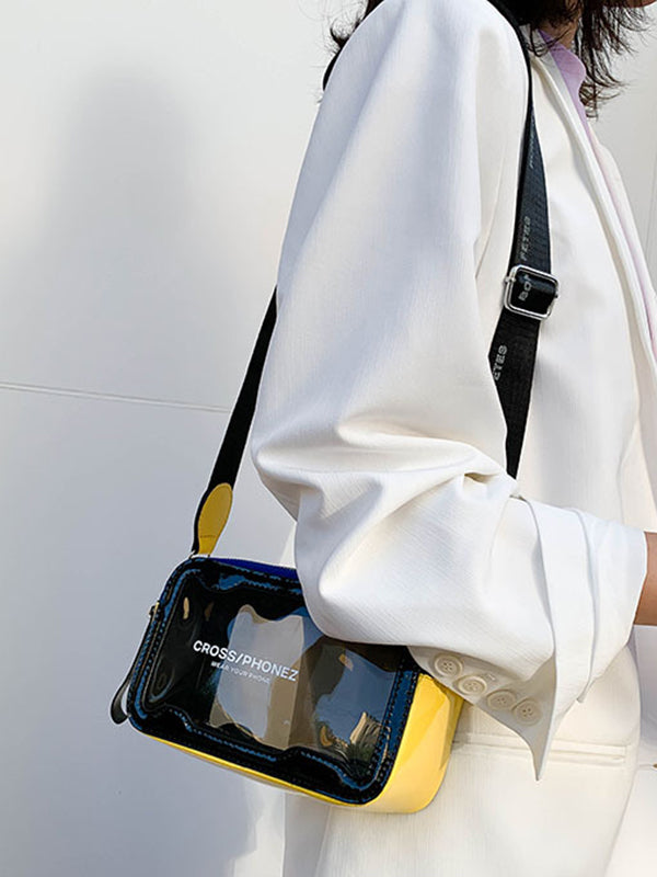 Contrast Color See-Through Zipper Crossbody Bags