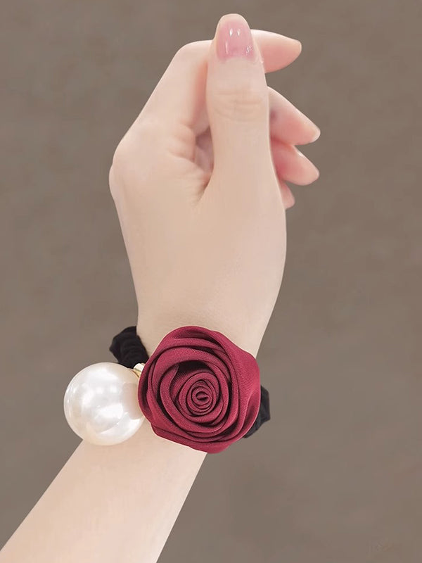 Beaded Elasticity Flower Shape Pleated Shiny Hair Accessories Hairbobble Hairtie Ponytailholder