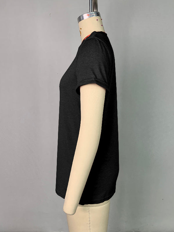 Short Sleeves Solid Color Round-Neck T-Shirts Tops