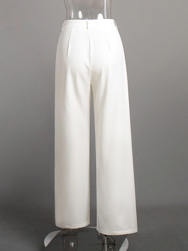 High Waisted Loose No Belt Pleated Solid Color Pants Trousers