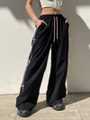 Loose Wide Leg Bowknot Drawstring Elasticity Split-Joint Pants Trousers