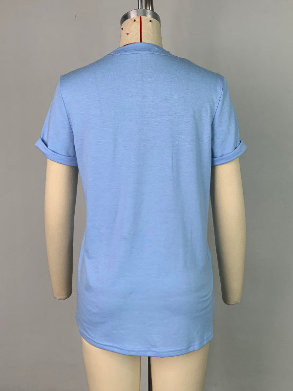 Short Sleeves Solid Color Round-Neck T-Shirts Tops