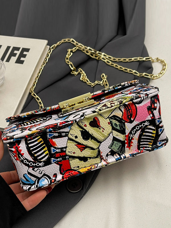 Chains Printed Zipper Crossbody Bags