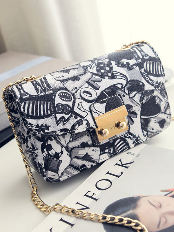 Chains Printed Zipper Crossbody Bags