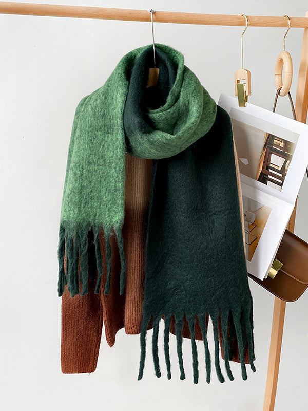 Contrast Color Tasseled Shawl&Scarf