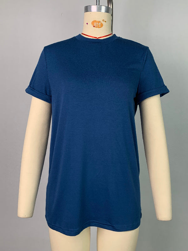 Short Sleeves Solid Color Round-Neck T-Shirts Tops