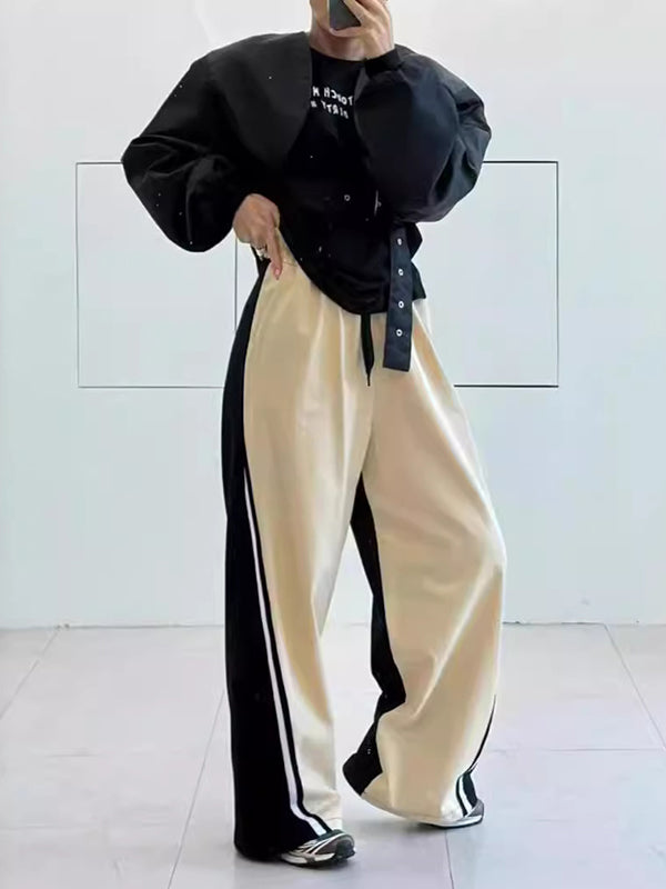 High Waisted Loose Drawstring Elasticity Split-Joint Pants Trousers