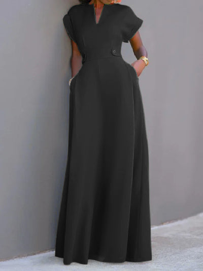 Flying Sleeves Solid Color Split-Joint V-Neck Evening Dresses Maxi Dresses