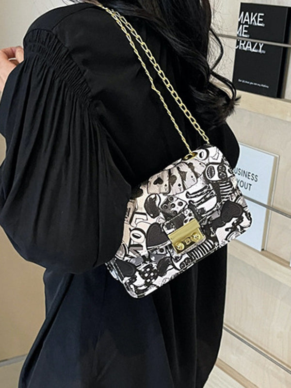 Chains Printed Zipper Crossbody Bags