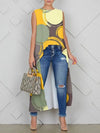 High-Low Loose Printed Round-Neck Vest Top